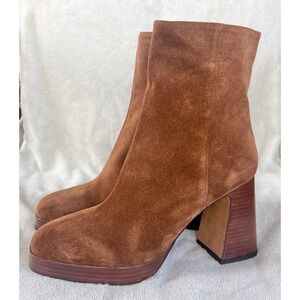 Ana Palma Suede Leather Platform Block Heel Midcalf Boots Brown Size 10.5/41
